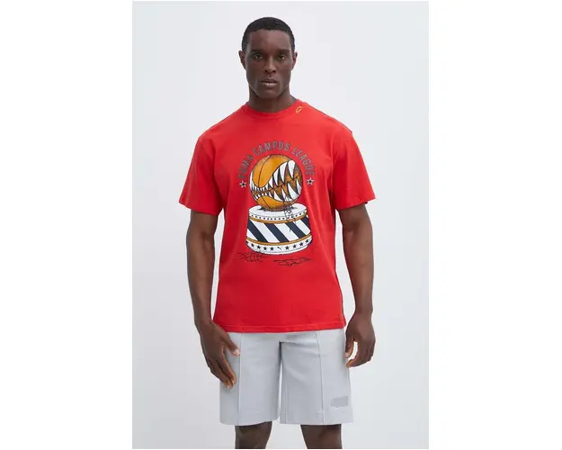 Puma tricou din bumbac barbati, culoarea rosu, cu imprimeu, 624740