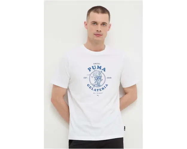 Puma tricou din bumbac barbati, culoarea alb, cu imprimeu 625416