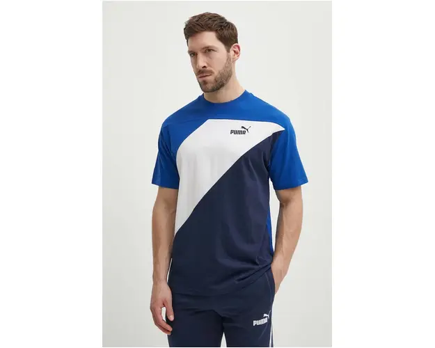Puma tricou din bumbac POWER barbati, culoarea bleumarin, cu model, 678929