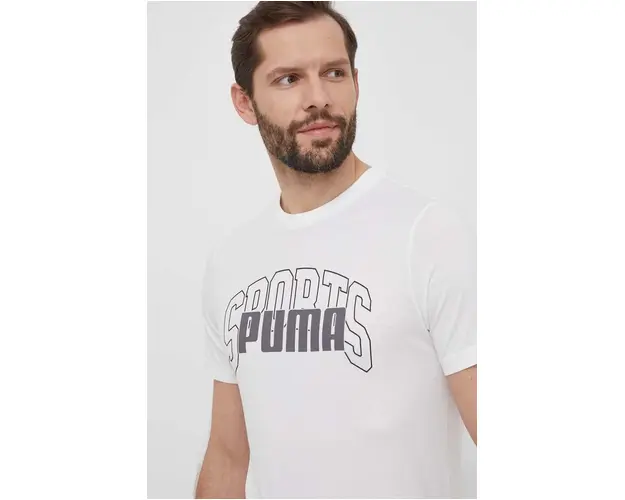 Puma tricou din bumbac barbati, culoarea alb, cu imprimeu, 680177