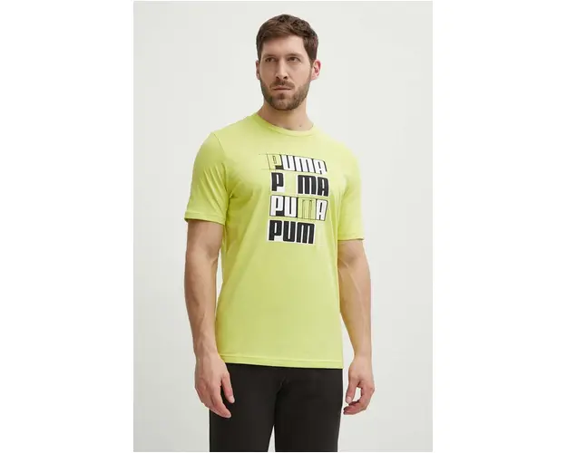 Puma tricou din bumbac barbati, culoarea verde, cu imprimeu, 678976.