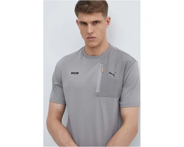 Puma tricou din bumbac barbati, culoarea gri, neted, 678920