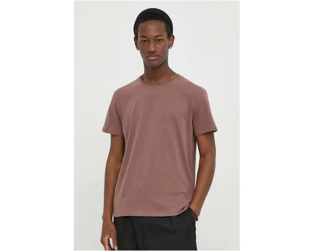 AllSaints tricou din bumbac BODEGA barbati, culoarea portocaliu, neted