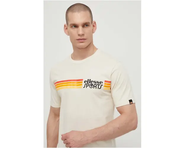 Ellesse tricou din bumbac Sorranta T-Shirt barbati, culoarea bej, cu imprimeu, SHV20128