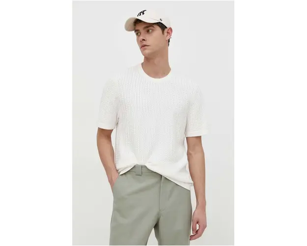 Abercrombie & Fitch tricou barbati, culoarea bej, neted