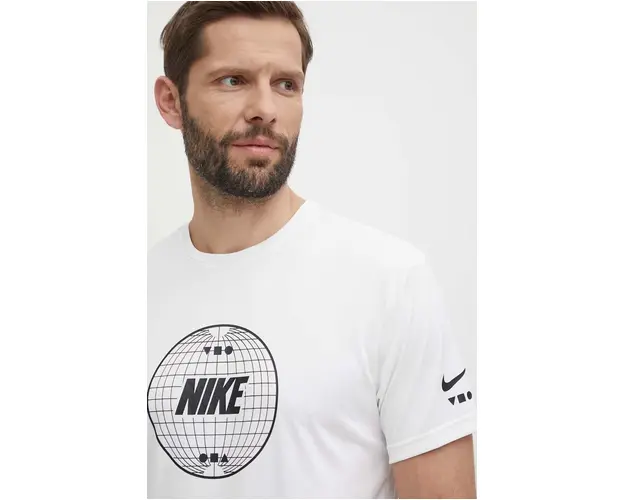 Nike tricou de antrenament Lead Line culoarea alb, cu imprimeu