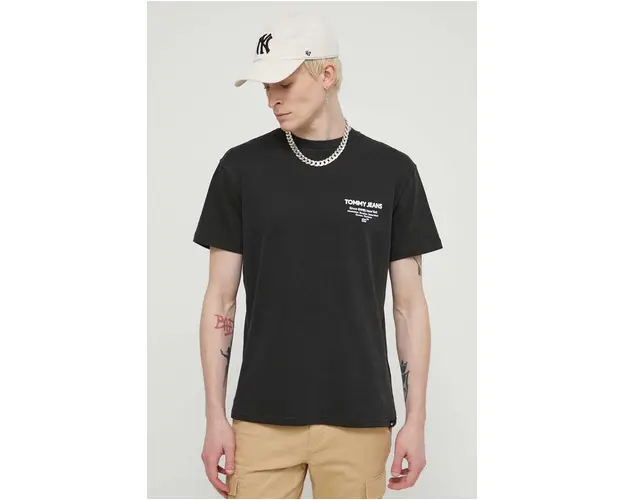 Tommy Jeans tricou din bumbac barbati, culoarea negru, cu imprimeu, DM0DM18591