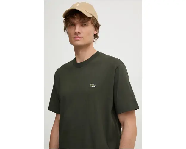 Lacoste tricou din bumbac barbati, culoarea verde, neted