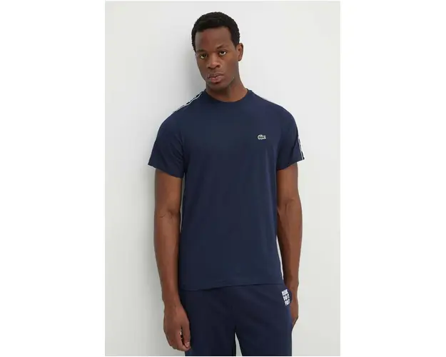 Lacoste tricou din bumbac barbati, culoarea albastru marin, neted