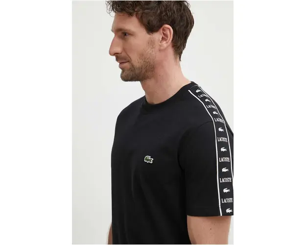 Lacoste tricou din bumbac barbati, culoarea negru, neted