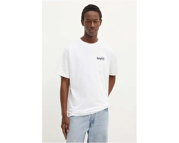 Herschel tricou din bumbac barbati, culoarea alb, cu imprimeu