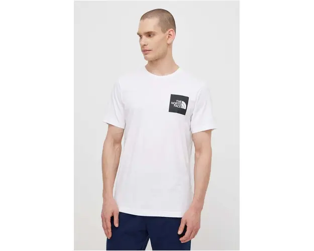 The North Face tricou din bumbac M S/S Fine Tee barbati, culoarea alb, cu imprimeu, NF0A87NDFN41