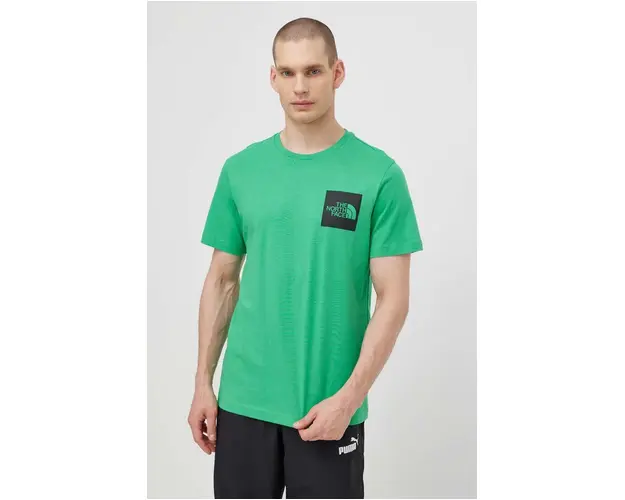 The North Face tricou din bumbac M S/S Fine Tee barbati, culoarea verde, cu imprimeu, NF0A87NDPO81