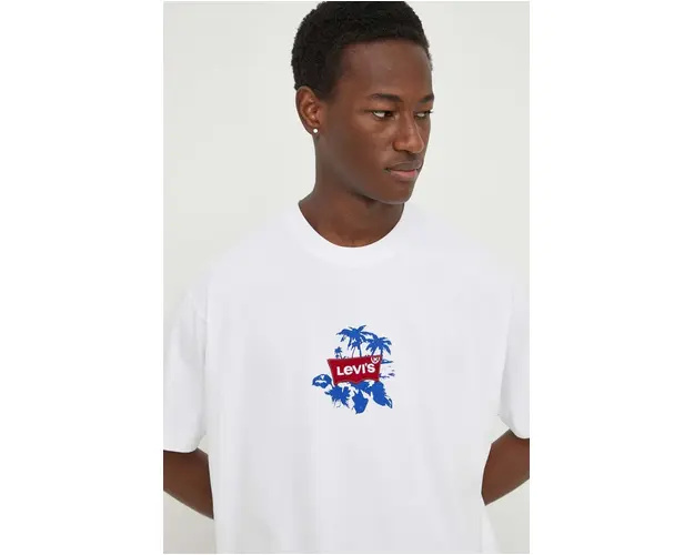 Levi's tricou din bumbac barbati, culoarea alb, cu imprimeu