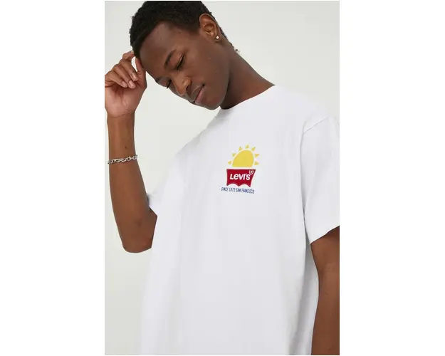 Levi's tricou din bumbac barbati, culoarea alb, cu imprimeu