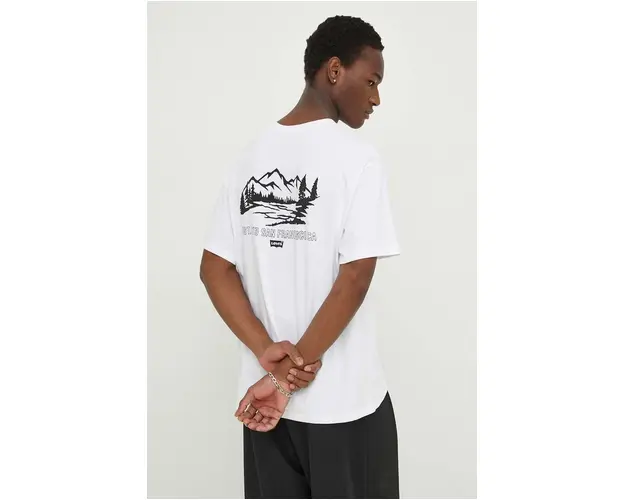 Levi's tricou din bumbac barbati, culoarea alb, cu imprimeu