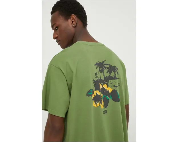 Levi's tricou din bumbac barbati, culoarea verde, cu imprimeu