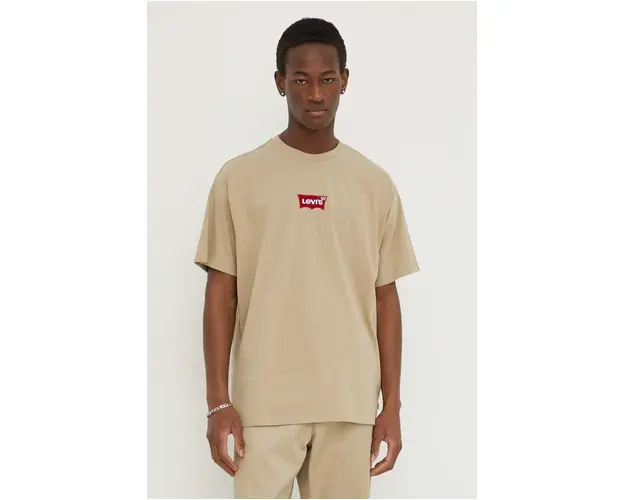 Levi's tricou din bumbac barbati, culoarea bej, cu imprimeu