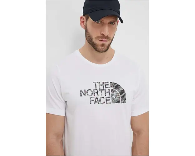 The North Face tricou din bumbac barbati, culoarea alb, cu imprimeu