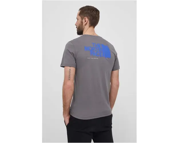 The North Face tricou din bumbac barbati, culoarea gri, cu imprimeu, NF0A87EW0UZ1