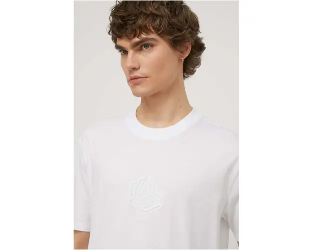 Karl Lagerfeld Jeans tricou din bumbac barbati, culoarea alb, cu imprimeu