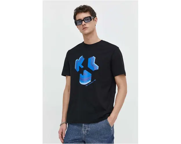 Karl Lagerfeld Jeans tricou din bumbac barbati, culoarea negru, cu imprimeu