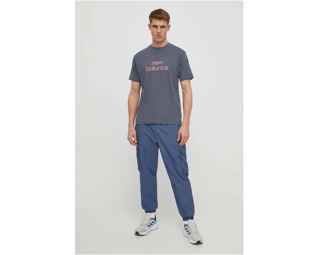 New Balance tricou din bumbac barbati, culoarea gri, cu imprimeu, MT41582GT