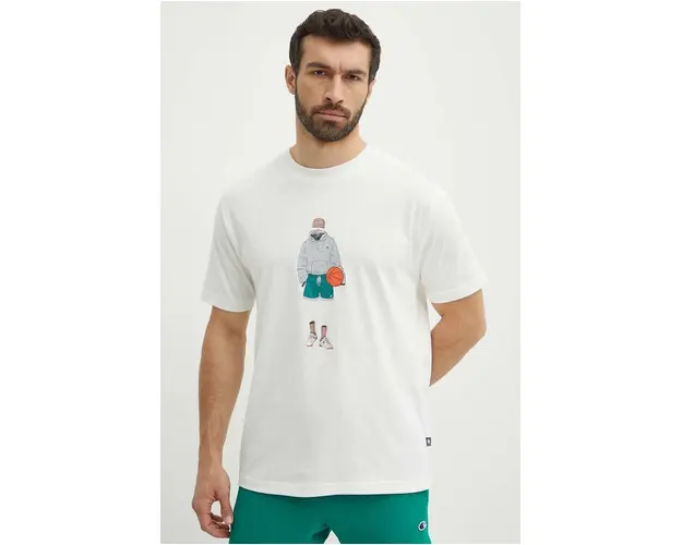 New Balance tricou din bumbac barbati, culoarea bej, cu imprimeu, MT41578SST