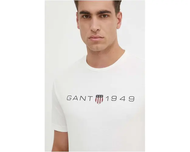 Gant tricou din bumbac barbati, culoarea bej, cu imprimeu