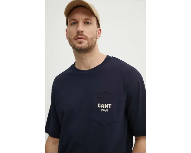 Gant tricou barbati, culoarea albastru marin, cu imprimeu