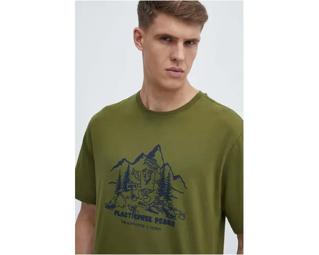 The North Face tricou din bumbac barbati, culoarea verde, cu imprimeu, NF0A87DXPIB1