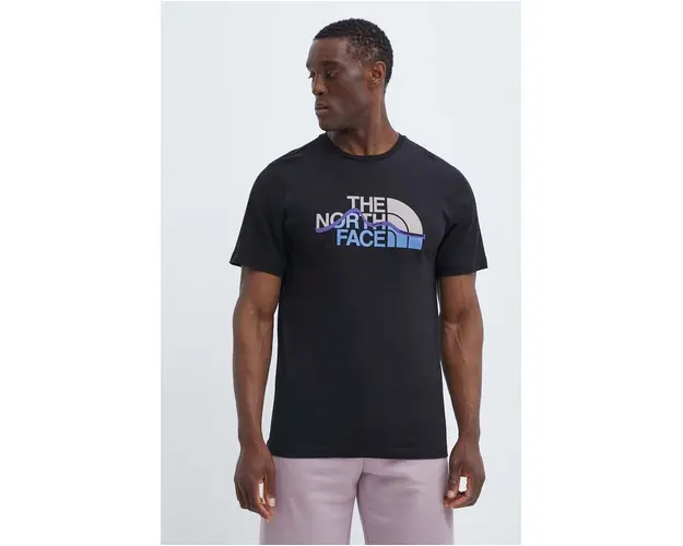 The North Face tricou din bumbac barbati, culoarea negru, cu imprimeu, NF0A87NTJK31
