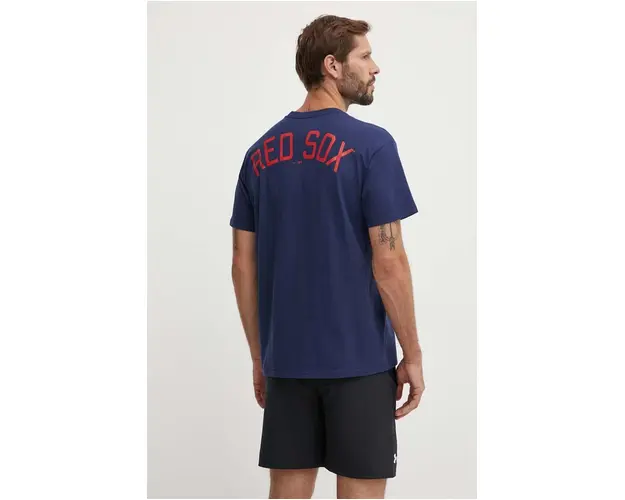 Nike tricou din bumbac Boston Red Sox barbati, culoarea albastru marin, cu imprimeu