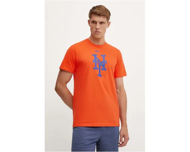 Nike tricou din bumbac New York Mets barbati, culoarea portocaliu, cu imprimeu
