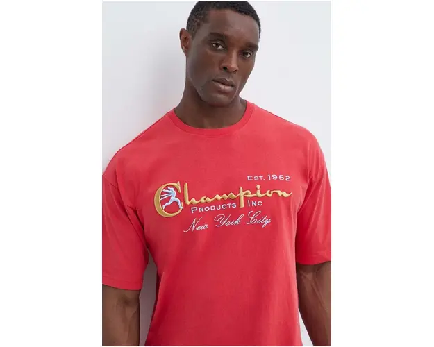 Champion tricou din bumbac barbati, culoarea rosu, cu imprimeu, 219998