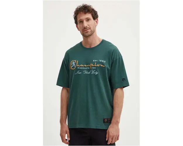Champion tricou din bumbac barbati, culoarea verde, cu imprimeu, 219998