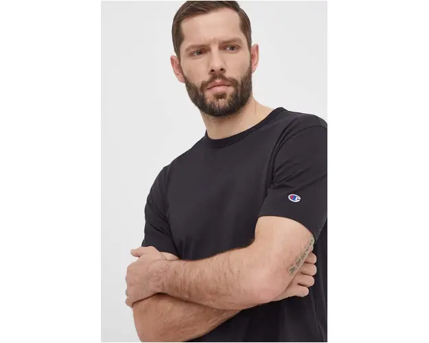 Champion tricou din bumbac barbati, culoarea negru, neted, 220016