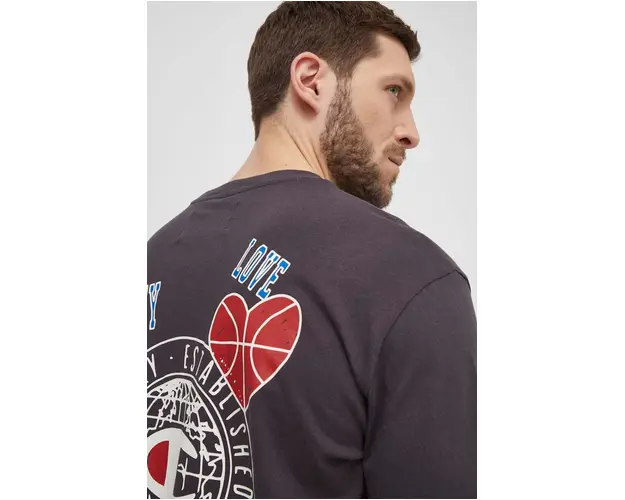 Champion tricou din bumbac barbati, culoarea gri, cu imprimeu 219788