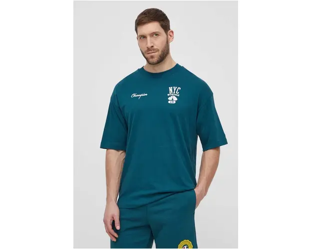 Champion tricou din bumbac barbati, culoarea verde, cu imprimeu, 219855