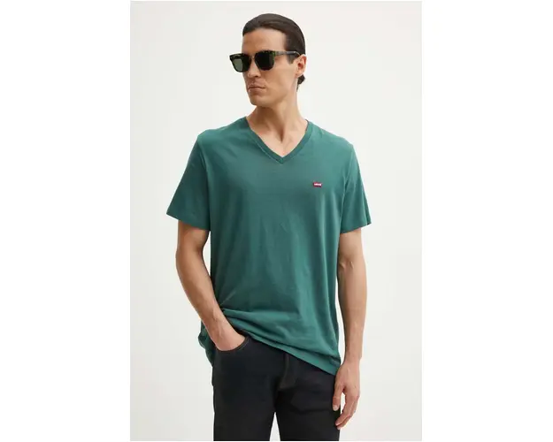 Levi's tricou din bumbac barbati, culoarea verde, neted
