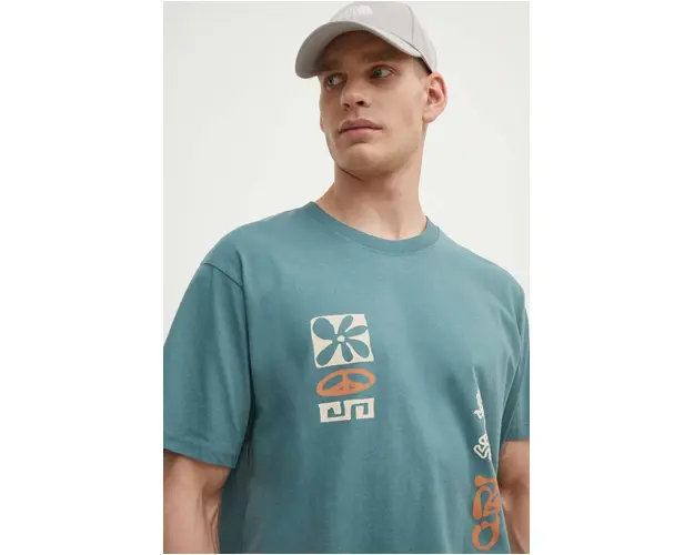 Rip Curl tricou din bumbac barbati, culoarea verde, cu imprimeu