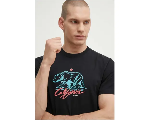 Rip Curl tricou din bumbac barbati, culoarea negru, cu imprimeu