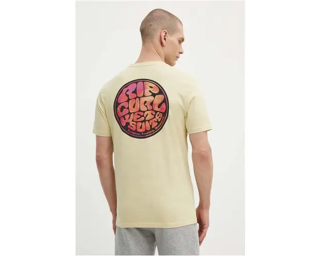 Rip Curl tricou din bumbac barbati, culoarea galben, cu imprimeu