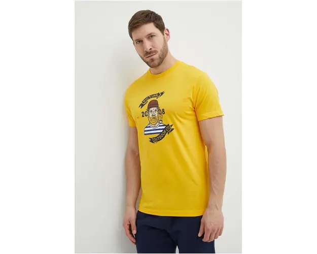 Picture tricou din bumbac Chuchie barbati, culoarea galben, cu imprimeu, MTS1140