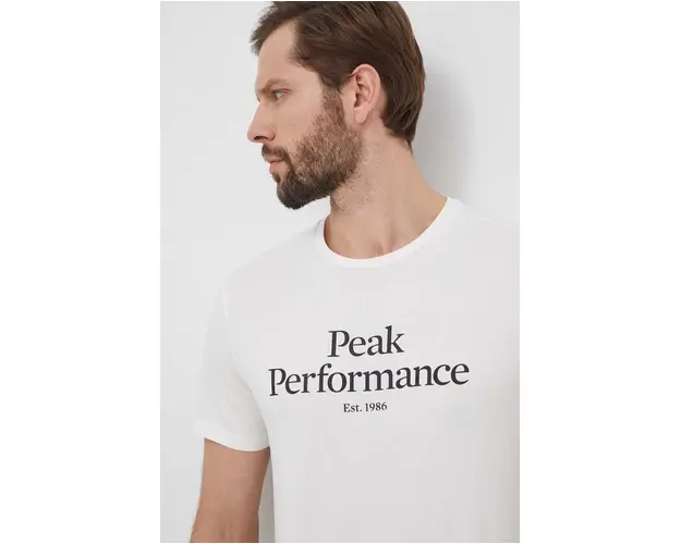 Peak Performance tricou din bumbac barbati, culoarea alb, cu imprimeu