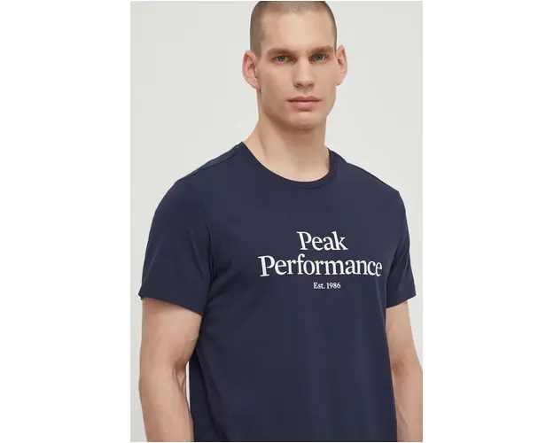 Peak Performance tricou din bumbac barbati, culoarea albastru marin, cu imprimeu