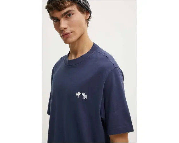 Abercrombie & Fitch tricou din bumbac barbati, culoarea albastru marin, neted