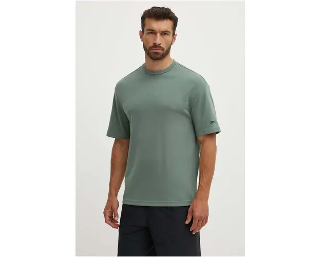 Reebok tricou Active Collective barbati, culoarea verde, neted, 100075747
