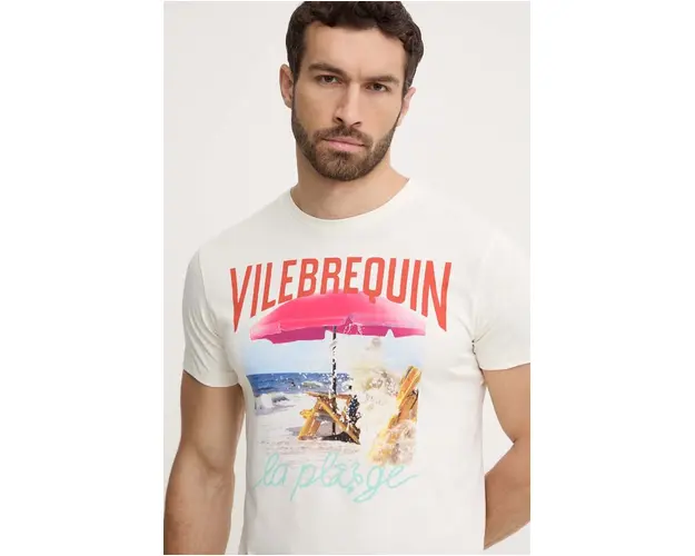 Vilebrequin tricou din bumbac PORTISOL barbati, culoarea bej, cu imprimeu, PTSAP386
