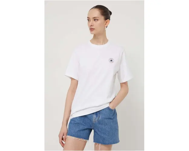 Converse tricou din bumbac culoarea bej, cu imprimeu